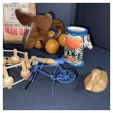 Vintage Collectibles Lot with Wicker Basket, Toys, and Decor Items