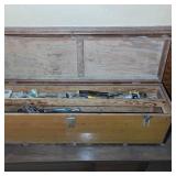 Vintage Wooden Toolbox with Assorted Hand Tools and Planes