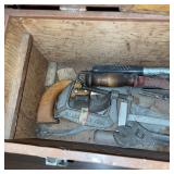 Vintage Wooden Toolbox with Assorted Hand Tools and Planes