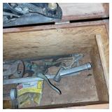 Vintage Wooden Toolbox with Assorted Hand Tools and Planes