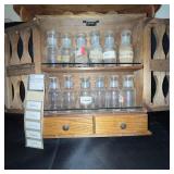 Wood Spice Rack Set with Glass Jars and Drawers