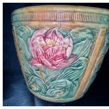 Decorative Ceramic Planter with Floral Relief Design