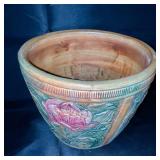 Decorative Ceramic Planter with Floral Relief Design