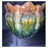Vintage Glazed Ceramic Planter with Scalloped Rim and Ornate Design