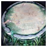 Vintage Glazed Ceramic Planter with Scalloped Rim and Ornate Design