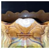 Vintage Glazed Ceramic Planter with Scalloped Rim and Ornate Design