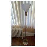Brass Floor Lamp with White Glass Shade