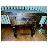 Solid Wood End Table with Drawer and Turned Legs