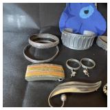 Vintage Jewelry and Accessory Collection with Blue Floral Coin Purse