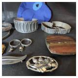 Vintage Jewelry and Accessory Collection with Blue Floral Coin Purse