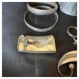 Vintage Jewelry and Accessory Collection with Blue Floral Coin Purse