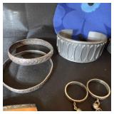 Vintage Jewelry and Accessory Collection with Blue Floral Coin Purse