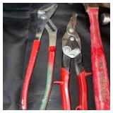Lot of 4 Hand Tools: Hammers, Pliers, and Tin Snips