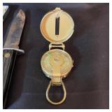 Vintage Sunbeam Thermometer, Fixed-Blade Knife, and Engineer Compass Set
