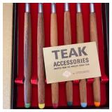 Set of 6 Mid-Century Modern Teak Handle Cocktail Forks in Box