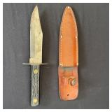 Vintage Colonial Fixed Blade Knife with Leather Sheath