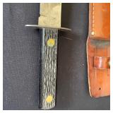 Vintage Colonial Fixed Blade Knife with Leather Sheath