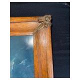 Vintage Framed Boy and Jug Print with Wood Frame, Calligraphy Art, and Carved Bookends Set