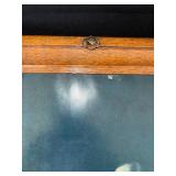 Vintage Framed Boy and Jug Print with Wood Frame, Calligraphy Art, and Carved Bookends Set