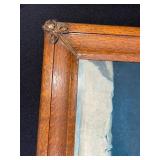 Vintage Framed Boy and Jug Print with Wood Frame, Calligraphy Art, and Carved Bookends Set