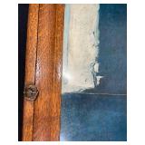 Vintage Framed Boy and Jug Print with Wood Frame, Calligraphy Art, and Carved Bookends Set