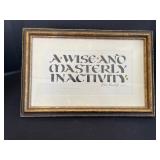 Vintage Framed Boy and Jug Print with Wood Frame, Calligraphy Art, and Carved Bookends Set