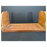 Vintage Framed Boy and Jug Print with Wood Frame, Calligraphy Art, and Carved Bookends Set