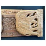 Vintage Framed Boy and Jug Print with Wood Frame, Calligraphy Art, and Carved Bookends Set