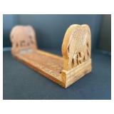 Vintage Framed Boy and Jug Print with Wood Frame, Calligraphy Art, and Carved Bookends Set