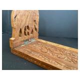 Vintage Framed Boy and Jug Print with Wood Frame, Calligraphy Art, and Carved Bookends Set