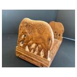 Vintage Framed Boy and Jug Print with Wood Frame, Calligraphy Art, and Carved Bookends Set