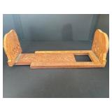 Vintage Framed Boy and Jug Print with Wood Frame, Calligraphy Art, and Carved Bookends Set