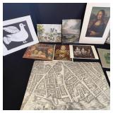 Collection of Art Prints, Historic Maps, and Limited Edition Linocut
