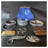 Vintage Jewelry and Accessory Collection with Blue Floral Coin Purse
