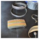 Vintage Jewelry and Accessory Collection with Blue Floral Coin Purse