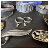 Vintage Jewelry and Accessory Collection with Blue Floral Coin Purse