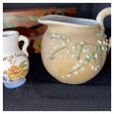 Vintage Decor Set with Painted Wood Tray, Porcelain Cup, Pitchers, and Figurine