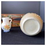 Vintage Decor Set with Painted Wood Tray, Porcelain Cup, Pitchers, and Figurine