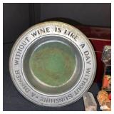 Vintage Collectibles Lot with Advertising Tokens, Wine Plate, Cork Stoppers, and Mirrors