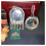 Vintage Collectibles Lot with Advertising Tokens, Wine Plate, Cork Stoppers, and Mirrors