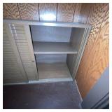 Brown Wood Storage Cabinet with Sliding Doors