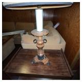 Vintage Table Lamp with Tall Shade and Wooden Side Table