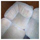 Beige Sectional Sofa with Ottoman and Chevron Pattern Upholstery