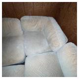 Beige Sectional Sofa with Ottoman and Chevron Pattern Upholstery