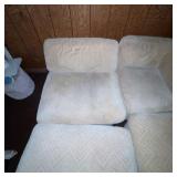 Beige Sectional Sofa with Ottoman and Chevron Pattern Upholstery