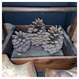 Collection of Driftwood and Pine Cones with Rustic Wooden Caddy