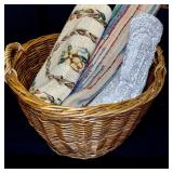 Wicker Basket with 3 Assorted Decorative Rugs