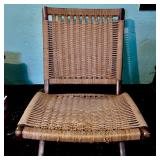 Vintage Woven Cord Folding Chair with Wooden Frame