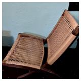 Vintage Woven Cord Folding Chair with Wooden Frame
