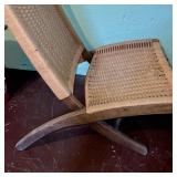 Vintage Woven Cord Folding Chair with Wooden Frame